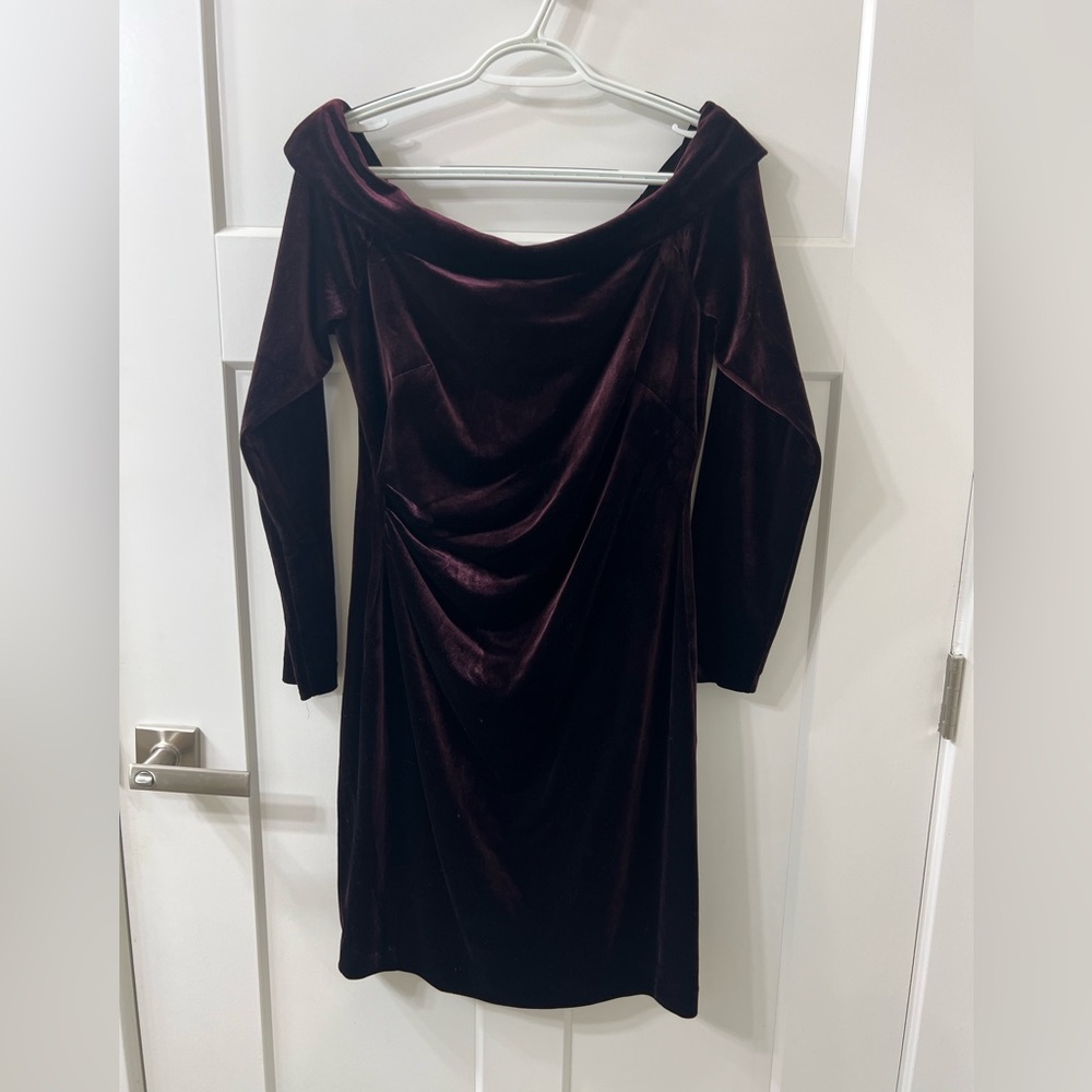 Eliza J Deep Purple Velvet Off the Shoulder Dress